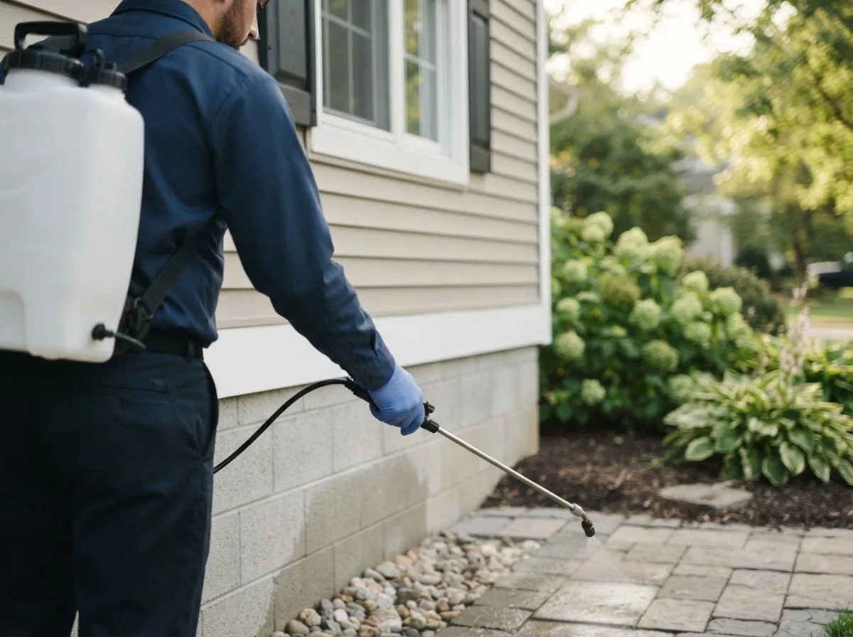 Pest control technician inspecting a home in Milton, IN